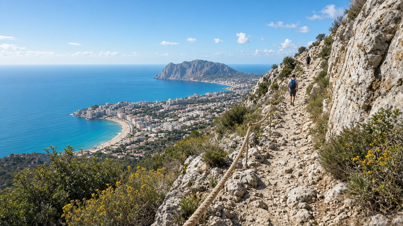 Sentier d'ascension du Pe&ntilde;&oacute;n de Ifach &agrave; Calpe